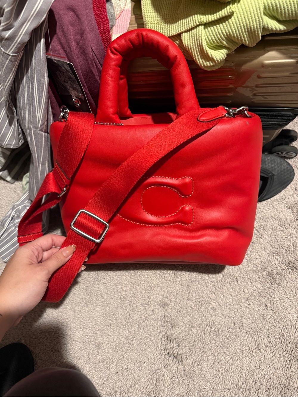 Coach Red Leather pillow tote Shoulder Bag with Adjustable Strap